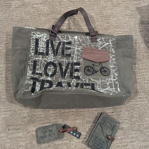Mono B Live Love Travel Canvas Tote Bag, Luggage Tag + Passport Wallet
